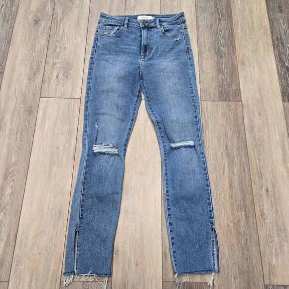 Hidden Los Angeles Blue Jeans Super High Waisted Skinny Frayed Hem Side Slit 27 - Picture 1 of 12
